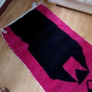 Wool Runner carpet 368/85 CM - Deep Pink Design - Beni Ourain Style - Berber Hand Woven Carpet - handmade Wool - Morocco Berber Rug image 5
