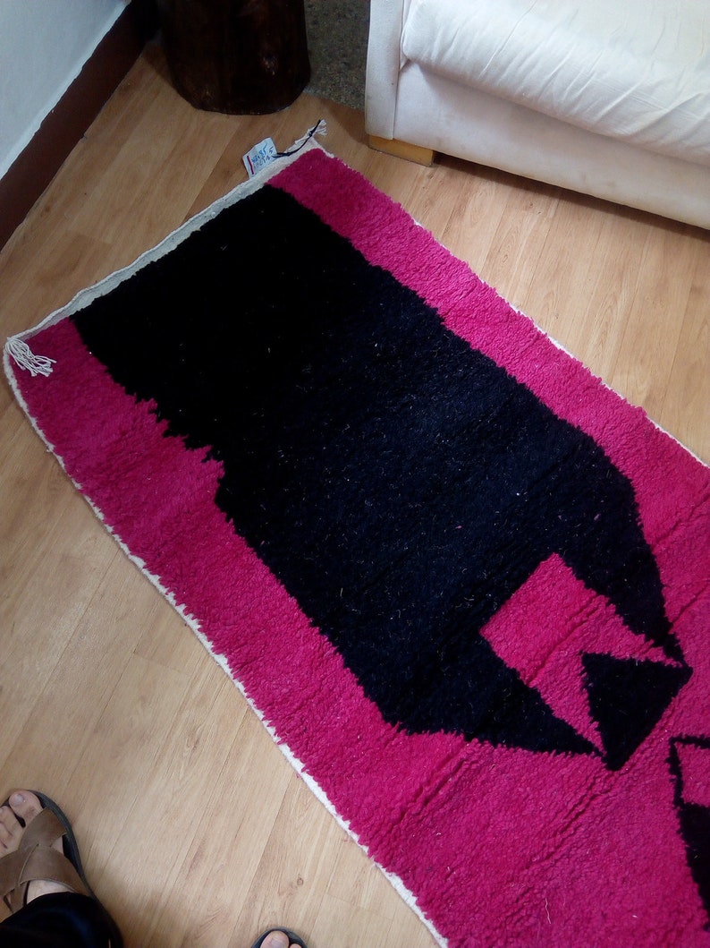 Wool Runner carpet 368/85 CM - Deep Pink Design - Beni Ourain Style - Berber Hand Woven Carpet - handmade Wool - Morocco Berber Rug image 5