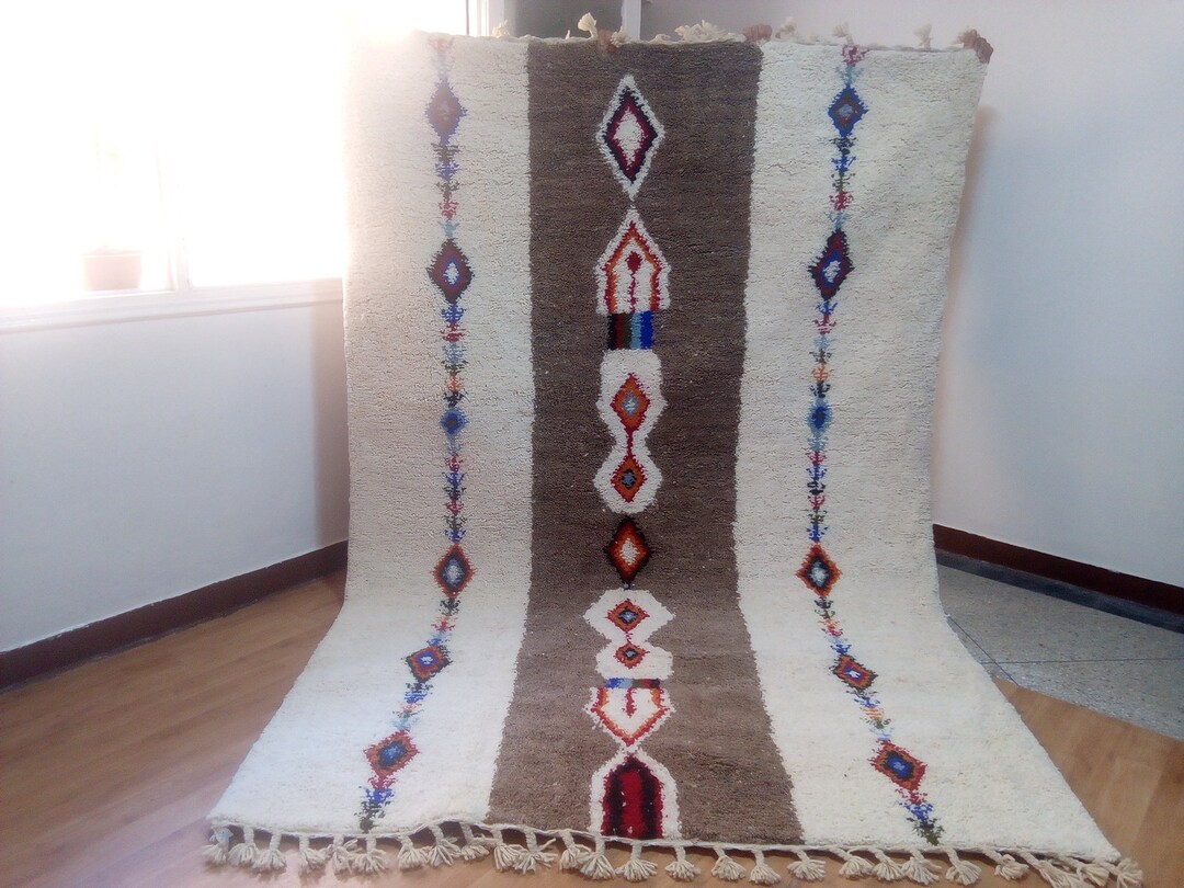 Modern Moroccan Rug - Beni Ourain Style - Brown & Yellow Rug , Moroccan ...