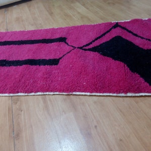 Wool Runner carpet 368/85 CM - Deep Pink Design - Beni Ourain Style - Berber Hand Woven Carpet - handmade Wool - Morocco Berber Rug image 4