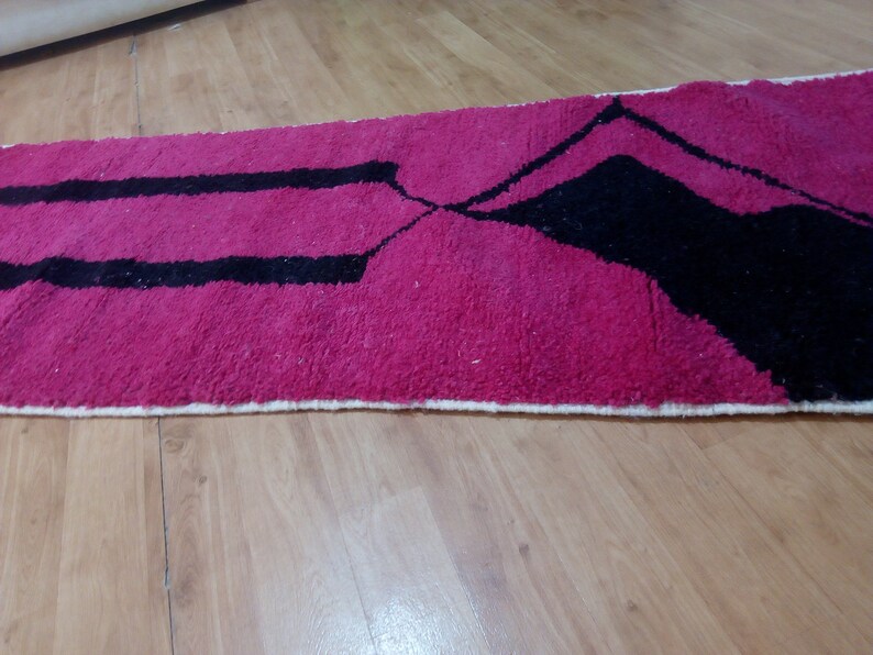 Wool Runner carpet 368/85 CM - Deep Pink Design - Beni Ourain Style - Berber Hand Woven Carpet - handmade Wool - Morocco Berber Rug image 4
