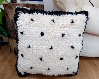 Beni ourain Cushion Dots - Beige - Black Pattern / Authentic morocco Cushion Cover / Boho Pillow Cover - Berber Pillow - handmade cushion