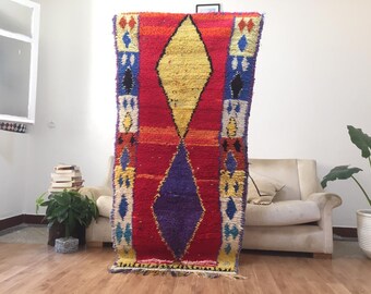 Vintage Moroccan Boucherouite 6.6x3.1 ft - berber Rug - Authentic rugs -  Wool - Morocco rug - handmade Moroccan rug - colored rug