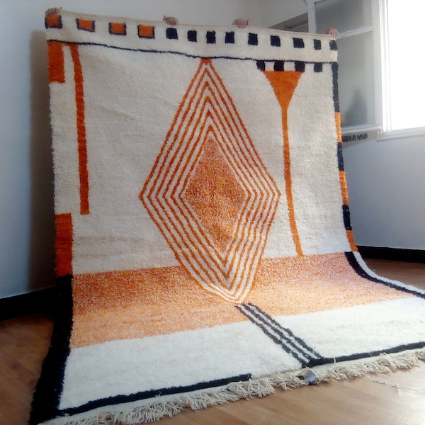 Moroccan Handmade rug ,Beni ourain style Morocco wool Berber Rug, modern rug, Hand woven rug, Azilal Berber style - Brown Rug Morocco