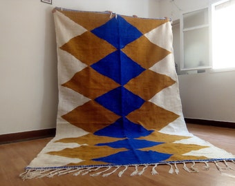 Large Blue & Brown Moroccan rug handmade - Moroccan carpet 10.5x6.3 feet, Hand Woven Zanafi Style , Moroccan rugs,Morocco carpet