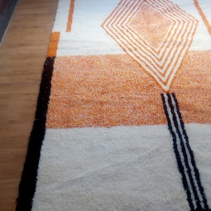 Moroccan Handmade rug ,Beni ourain style Morocco wool Berber Rug, modern rug, Hand woven rug, Azilal Berber style Orange Rug Morocco image 8