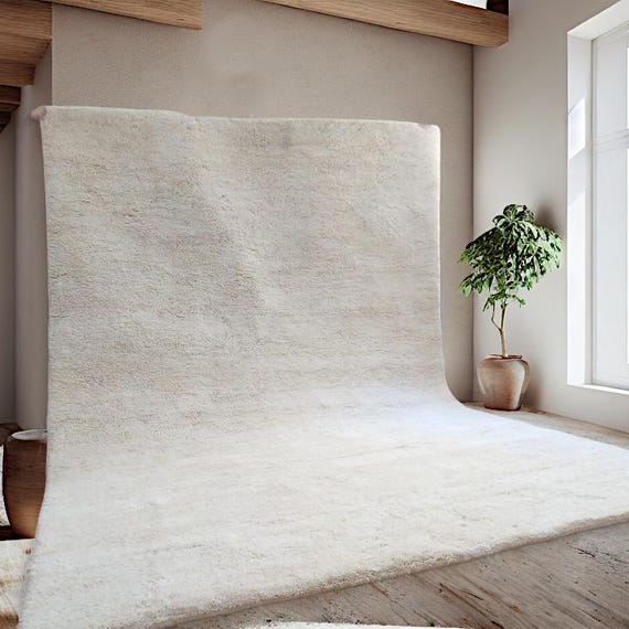 Moroccan rug/モロッコラグ　羊毛のラグ　北欧　ミッドセンチュリー Moroccan Rug - Gradient-ivory Color - Custom Rug - Shag Pile