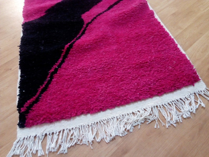 Wool Runner carpet 368/85 CM - Deep Pink Design - Beni Ourain Style - Berber Hand Woven Carpet - handmade Wool - Morocco Berber Rug image 6