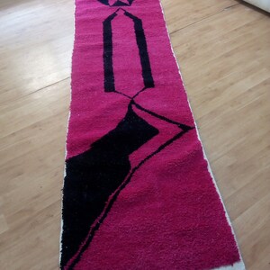 Wool Runner carpet 368/85 CM - Deep Pink Design - Beni Ourain Style - Berber Hand Woven Carpet - handmade Wool - Morocco Berber Rug image 2