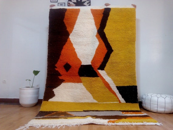 Orange & Yellow Moroccan Modern Beni Ourain Colorful Style - Morocco carpet Design - Hand Woven Carpet - Handmade Moroccan Rug Wool