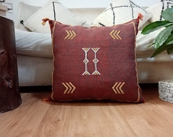 Brown Cactus Silk Pillow, Moroccan sabra pillow (19",18") Cactus Pillow Moroccan Boho CUSHION Moroccan Style pillow