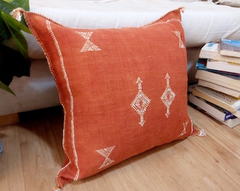 Morocco pillow silk - Cactus Silk Pillow, Moroccan sabra pillow 20",18.5" Cactus Orange & white design Pillow Moroccan  Cushion Style pillow