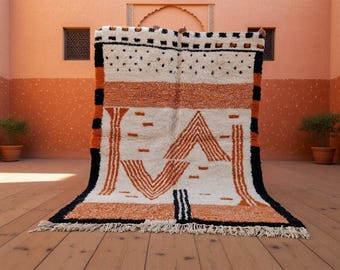 Orange rug ,Hand Woven Wool Carpet for Orange living room , Moroccan warm rug for house