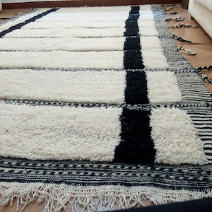 Morocco Beni Ourain style - Nice Design - Moroccan Rug  Full Wool - hand woven Handmade Carpet - living room black ivory white