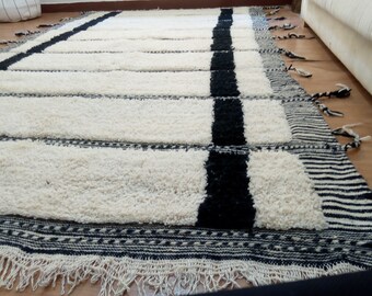 Morocco Beni Ourain style - Nice Design - Moroccan Rug  Full Wool - hand woven Handmade Carpet - living room black ivory white