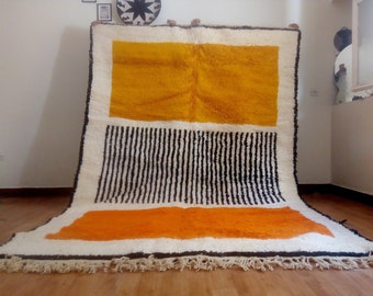 Moroccan Handmade rug ,Beni ourain woven Morocco wool Berber Rug, modern rug, Hand woven rug, kids  rug - Deep Yellow & Orange Rug