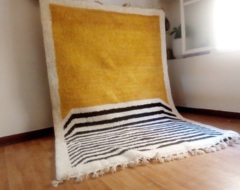 Moroccan Handmade rug ,Modern style Morocco wool Moroccan Rug, modern rug, Hand woven rug,  Yellow Rug Morocco