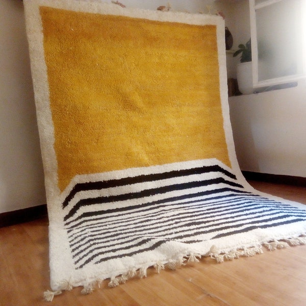 Moroccan Handmade rug ,Modern style Morocco wool Moroccan Rug, modern rug, Hand woven rug,  Yellow Rug Morocco