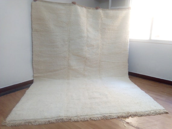 Beni Ouarain 342X222 CM -  Moroccan rug  - beni ourain rug Moroccan rug Morocco rug Wool Berber carpet Handmade rug - Uni Ivory - Creamy