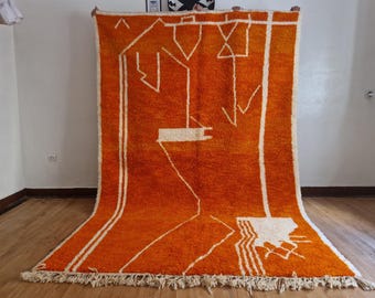 Modern Moroccan Rug - Orange Touch Rug  , Moroccan Rug Design ,Handmade rug - Moroccan shag rug Wool , Orange rug from morocco