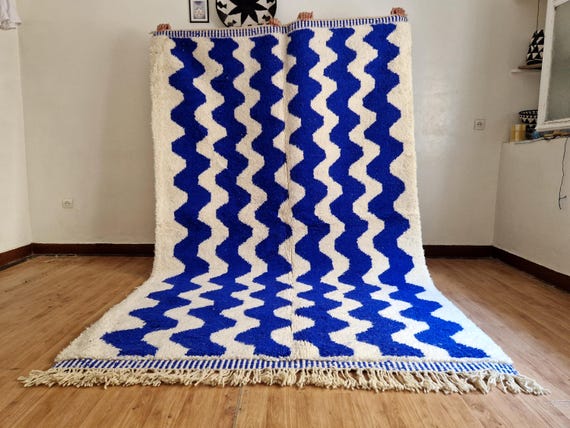 ブルーラグ モロッコ、フルウール、モロッコラグ、ベルベルカーペット