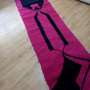 Wool Runner carpet 368/85 CM - Deep Pink Design - Beni Ourain Style - Berber Hand Woven Carpet - handmade Wool - Morocco Berber Rug image 3