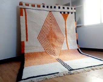 Moroccan Handmade rug ,Beni ourain style Morocco wool Berber Rug, modern rug, Hand woven rug, Azilal Berber style - Orange Rug Morocco