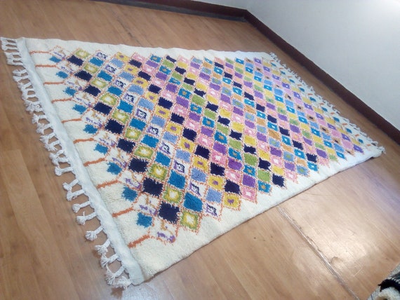 Modern Moroccan Rug -  Beni Ourain Style - Brown & Yellow Rug  , Moroccan Rug Design ,Handmade rug - Moroccan shag rug Wool , Interior rug
