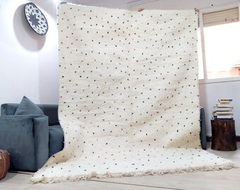 Beni Ourain  Style Rug Black Dots Design - Dotty wool rug ,Moroccan Rug ,Berber Carpet  Style, Handmade rug , Full Wool Rug - Polka Carpet
