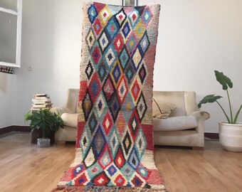 Vintage Moroccan Boucherouite 6.6x3.1 ft - berber Rug - Authentic rugs -  Wool - Morocco rug - handmade Moroccan rug - colored rug