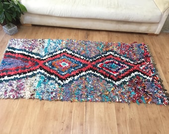 Vintage Moroccan Boucherouite 5.9x2.9 ft - berber Rug - Authentic rugs -  Wool - Morocco rug - handmade Moroccan rug - colored rug