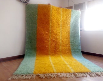 Moroccan Handmade rug ,Beni ourain style Morocco wool Berber Rug, modern rug, Hand woven rug, Azilal Berber style - Yellow & Light Green Rug