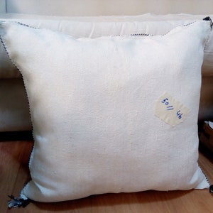 May include: White pillow with black trim and tassels. The pillow has a white label with the text "46 50||" on it.