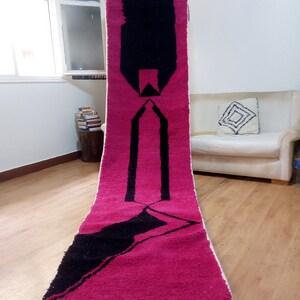 Wool Runner carpet 368/85 CM - Deep Pink Design - Beni Ourain Style - Berber Hand Woven Carpet - handmade Wool - Morocco Berber Rug image 7