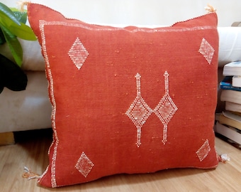 Dark Orange pillow white - Cactus Silk Pillow, Moroccan sabra pillow 20",18.5" Cactus Orange Pillow Moroccan CUSHION Moroccan Style pillow