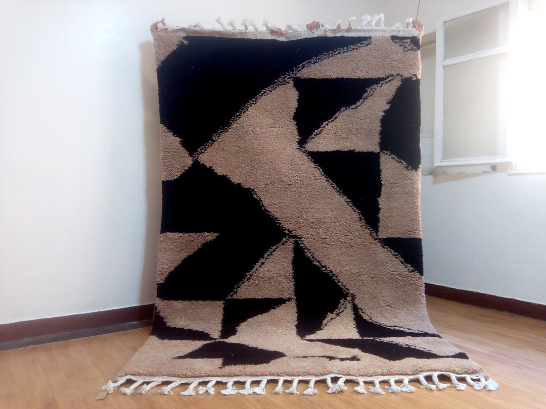 Modern Moroccan Rug - Beni Ourain Style - Black Pattern Rug , Moroccan ...
