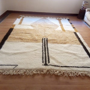 Moroccan Handmade rug ,Beni ourain Woven style Morocco wool Berber Rug, modern rug, Hand woven rug, Azilal Berber style Brown Rug Morocco image 7