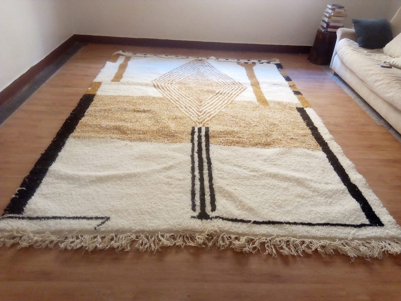 Moroccan Handmade rug ,Beni ourain Woven style Morocco wool Berber Rug, modern rug, Hand woven rug, Azilal Berber style Brown Rug Morocco image 7