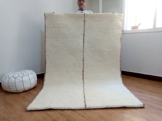 Authentic Moroccan Rug  - Ivory Unique Color & Brown  - Custom Rug - Shag Pile - hand woven morocco Carpet - Wool - rug from morocco teppich