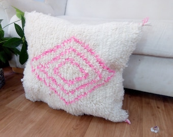 Beni ourain Cushion - Beige - Pink Pattern / Authentic Moroccan beni ourain Cushion Cover / Boho Pillow Cover - Berber Pillow