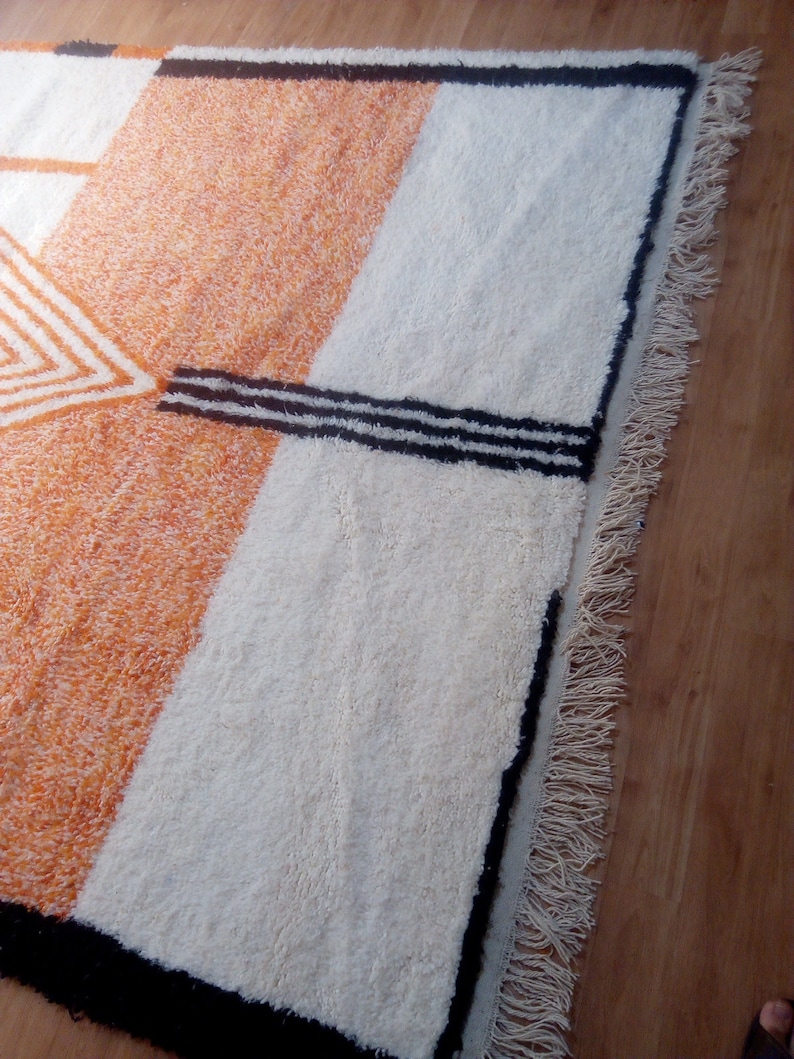 Moroccan Handmade rug ,Beni ourain style Morocco wool Berber Rug, modern rug, Hand woven rug, Azilal Berber style Orange Rug Morocco image 7