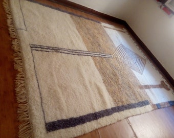 Moroccan Handmade rug ,Beni ourain Woven Morocco wool Berber Rug, modern rug, Hand woven rug,  Berber style - Brown Rug Morocco