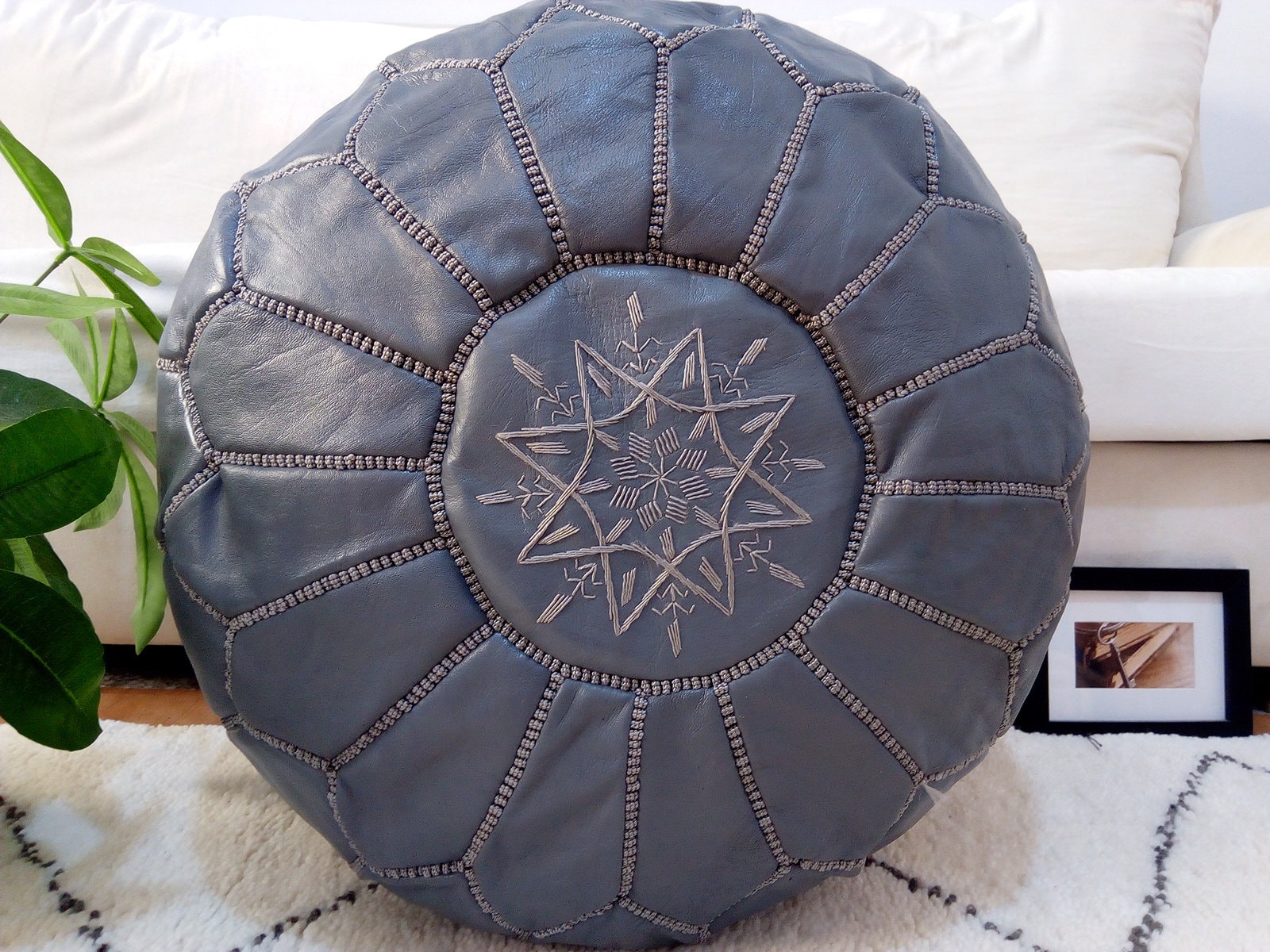 Grey on sale moroccan pouffe