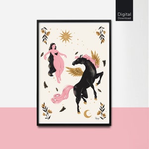 Magic horse print, Digital Download, Printable image, illustration, Printable Wall Art, home Decor