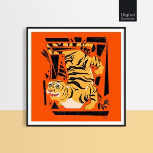 Herunterladbare Tiger Kunst, Illustration Druck, Druckbare Wandkunst, sofortiger digitaler Download, Geschenk, Tier Illustration, Dschungel Tier Druck