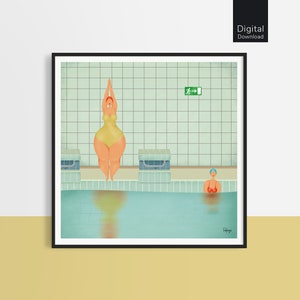 Swimmer print, Downloadable art, illustration print, Printable Wall Art, Instant Digital Download, Gift, best gift ideas, feminine art