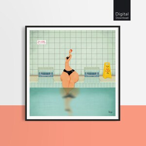 Swimmer print, Downloadable art, illustration print, Printable Wall Art, Instant Digital Download, Gift, best gift ideas, feminine art