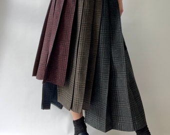 Asymmetric wide pleated skirt in pure wild silk Patchwork skirt