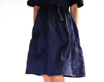 Pure silk dress Silk taffeta dress Handmade dress Midnight blue polka dot dress