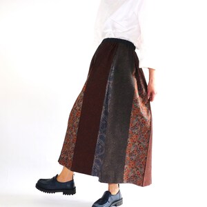 Wild Silk Pleated Skirt Patchwork Skirt Silk Skirt Long Skirt Handmade Cape Unique Cape Pleated Maxi Skirt image 5